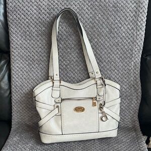 Born Concept Park Place Elegant White Leather Shoulder Bag with Gold Accents